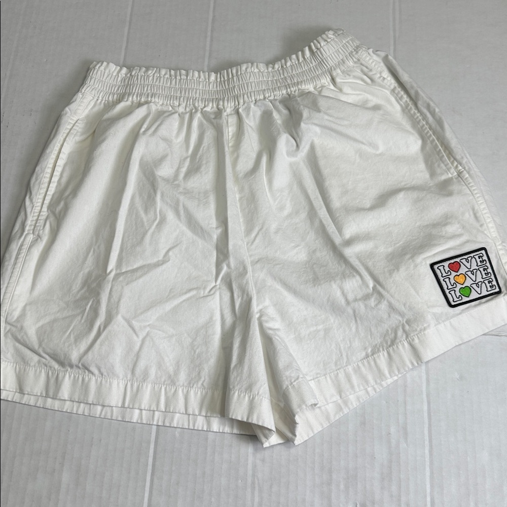 Coach White Cotton Love Patch Elastic Waist Shorts Unisex S/M Pride Rainbow NWOT